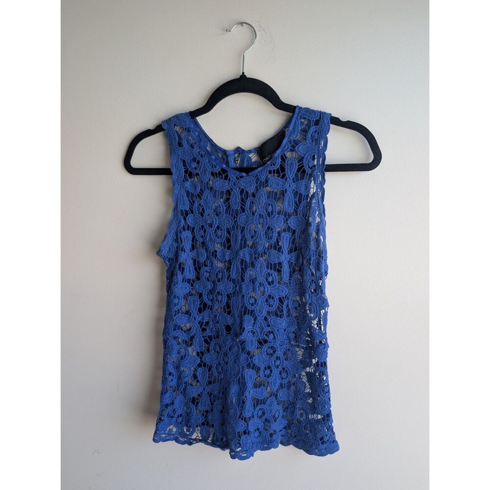 Women's royal cobalt blue sleeveless crochet shell top, SMALL